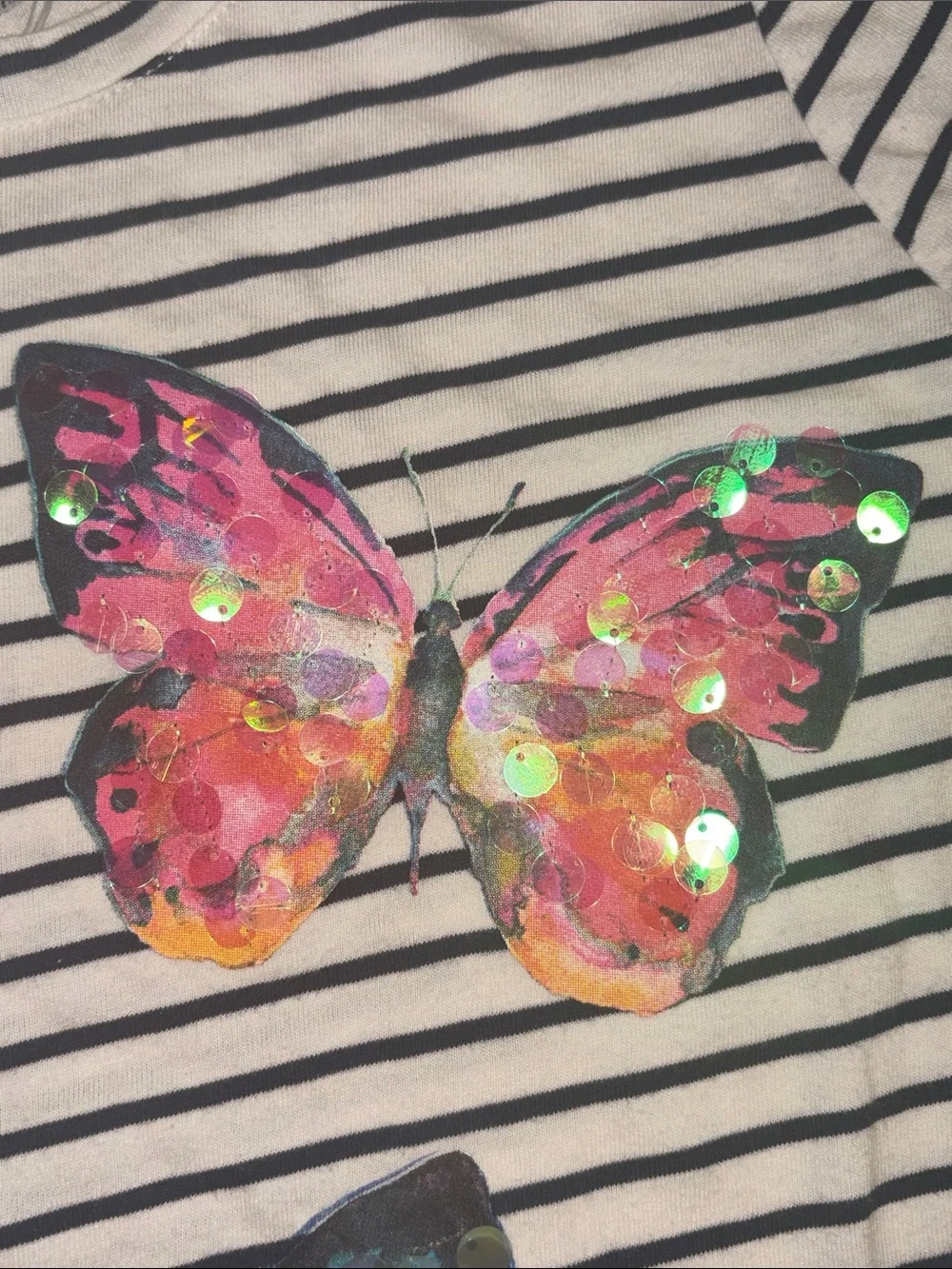 wonder nation White & Black Striped Short-Sleeve Tee with Sequin Butterflies